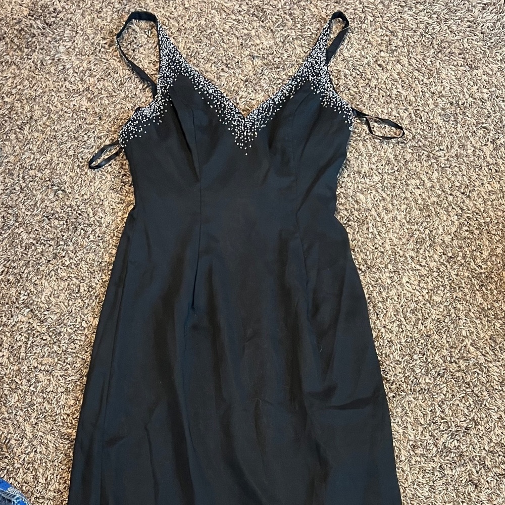 Vintage hand beaded women's full length gown black size 8
